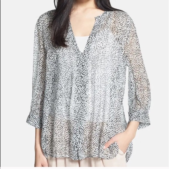 Joie Pure Silk Chiffon Top Black White Raindrop - Picture 11 of 11